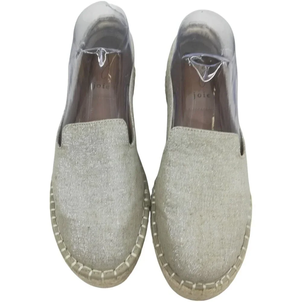 Joie Cara Metallic Gold Beige Espadrille Shoes Size 7.5 Platform Woven Slip-On